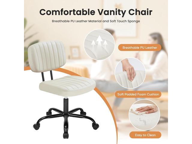HealSmart Small Office Desk Chair with Wheels, Armless Desk Chair with Lumbar Support, PU Leather Low Back Adjustable Height 360° Rolling Swivel...