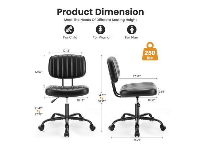 HealSmart Small Office Desk Chair with Wheels, Armless Desk Chair with Lumbar Support, PU Leather Low Back Adjustable Height 360° Rolling Swivel...