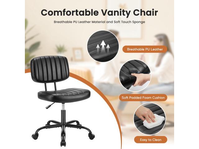 HealSmart Small Office Desk Chair with Wheels, Armless Desk Chair with Lumbar Support, PU Leather Low Back Adjustable Height 360° Rolling Swivel...