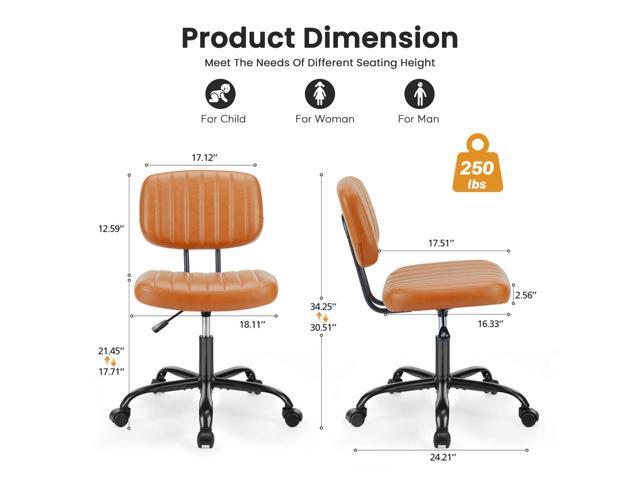 HealSmart Small Office Desk Chair with Wheels, Armless Desk Chair with Lumbar Support, PU Leather Low Back Adjustable Height 360° Rolling Swivel...