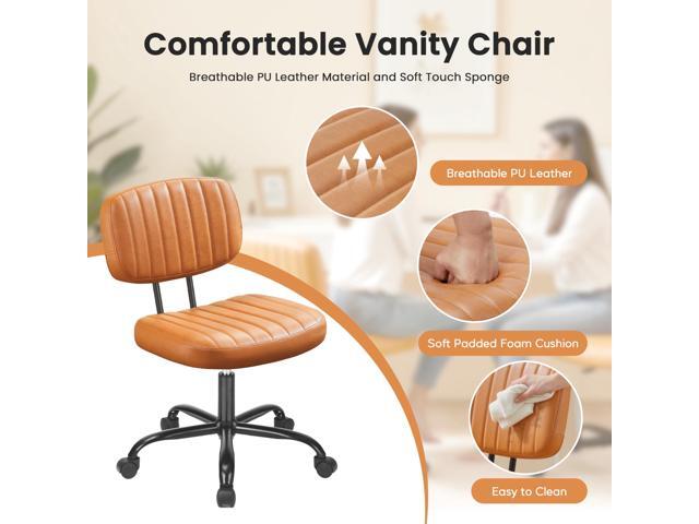 HealSmart Small Office Desk Chair with Wheels, Armless Desk Chair with Lumbar Support, PU Leather Low Back Adjustable Height 360° Rolling Swivel...