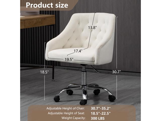 Home Office Chair, Velvet Swivel Adjustable Accent Vanity Chair with Arms Nailhead Trim for Bedroom, for to Living Room, Studying, Office (Ivory...
