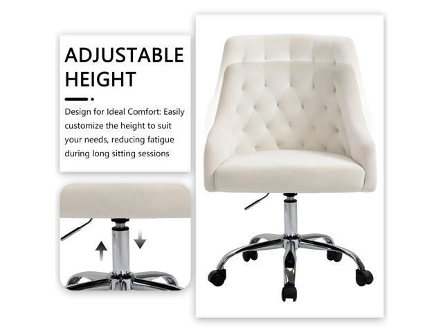 Home Office Chair, Velvet Swivel Adjustable Accent Vanity Chair with Arms Nailhead Trim for Bedroom, for to Living Room, Studying, Office (Ivory...
