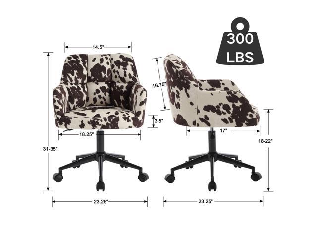 Wahson Cow Print Linen Office Desk Chair with Mid Back Support, Comfy Adjustable Height Computer Chair, 360° Rolling Swivel Task Chair Armchair...
