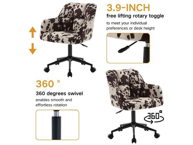 Wahson Cow Print Linen Office Desk Chair with Mid Back Support, Comfy Adjustable Height Computer Chair, 360° Rolling Swivel Task Chair Armchair...