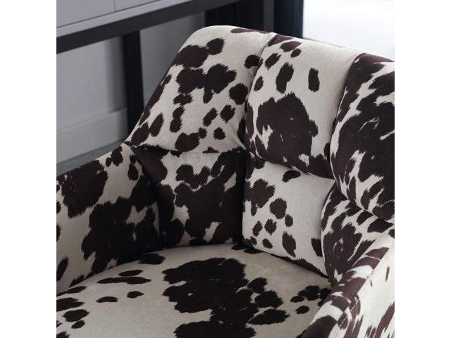 Wahson Cow Print Linen Office Desk Chair with Mid Back Support, Comfy Adjustable Height Computer Chair, 360° Rolling Swivel Task Chair Armchair...