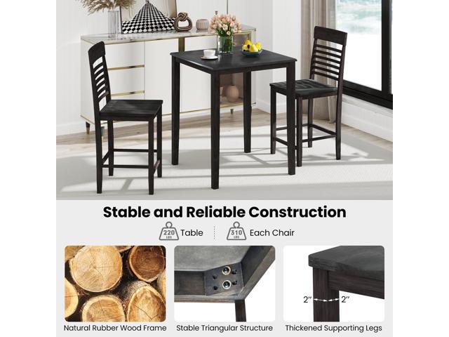 Giantex 3-Piece Dining Table Set for 2, Counter-Height Square Kitchen Table and Chairs Set with Rubber Wood Frame, Curved Back, Footrest, Bar Table...