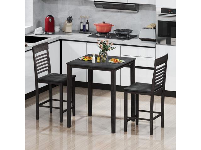 Giantex 3-Piece Dining Table Set for 2, Counter-Height Square Kitchen Table and Chairs Set with Rubber Wood Frame, Curved Back, Footrest, Bar Table...