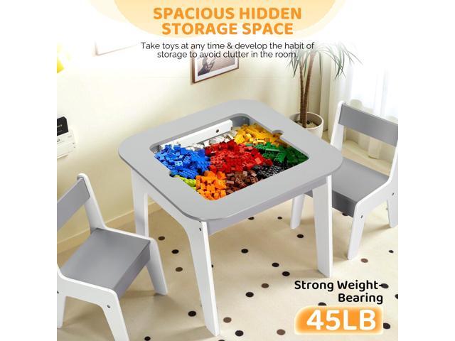 JOYMOR Toddler Table and Chair Set with Storage, 4-in-1 Tabletops Kids Table and Chairs for Crafts (Building-Blocks Board, Blackboard, Whiteboard),...