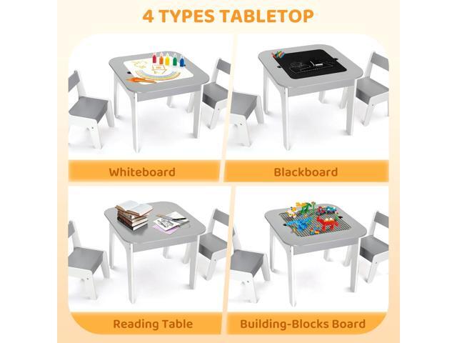 JOYMOR Toddler Table and Chair Set with Storage, 4-in-1 Tabletops Kids Table and Chairs for Crafts (Building-Blocks Board, Blackboard, Whiteboard),...
