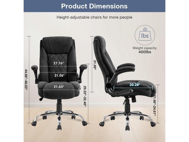 Big and Tall Fabric Office Chair 400lbs, High Back Executive Computer Desk Chair with Flip Up Armrest, Breathable Fabric Adjustable Height