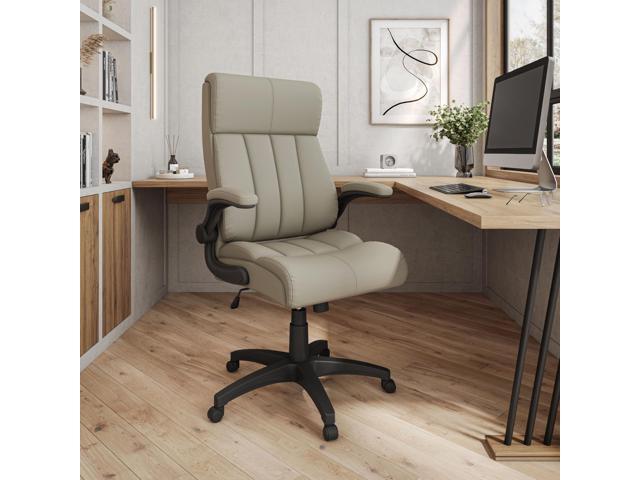 Ergonomic Faux Leather Office Chair, High Back Padded Executive Desk Chair with Flip-Up Armrests, Adjustable Height, Tilt Control, and...