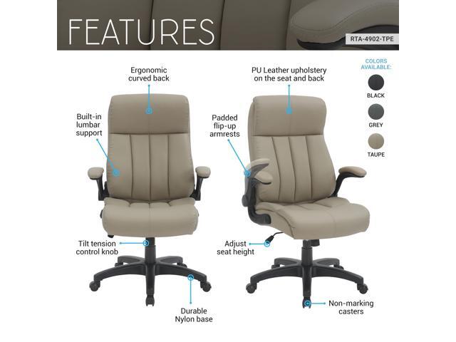 Ergonomic Faux Leather Office Chair, High Back Padded Executive Desk Chair with Flip-Up Armrests, Adjustable Height, Tilt Control, and...