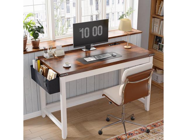 EnHomee 40 Inch Small Desk with Storage Bag Detachable, Gaming Desk with Power Outlet, Modern Simple Home Office Desk and Writing Desk for Small...