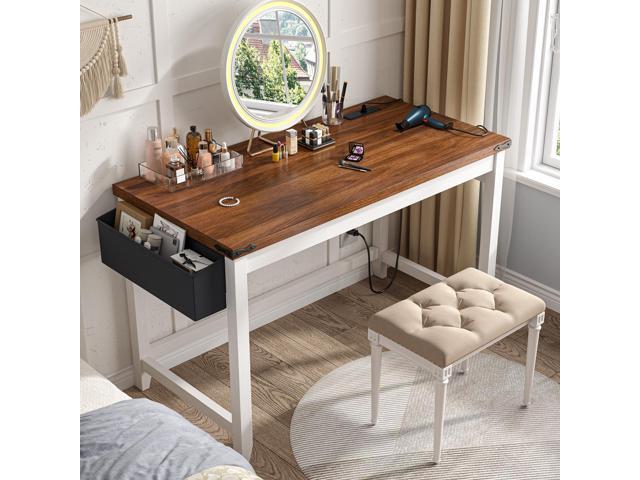 EnHomee 32 Inch Small Desk with Storage Bag Detachable, Gaming Desk with Power Outlet, Modern Simple Home Office Desk and Writing Desk for Small...