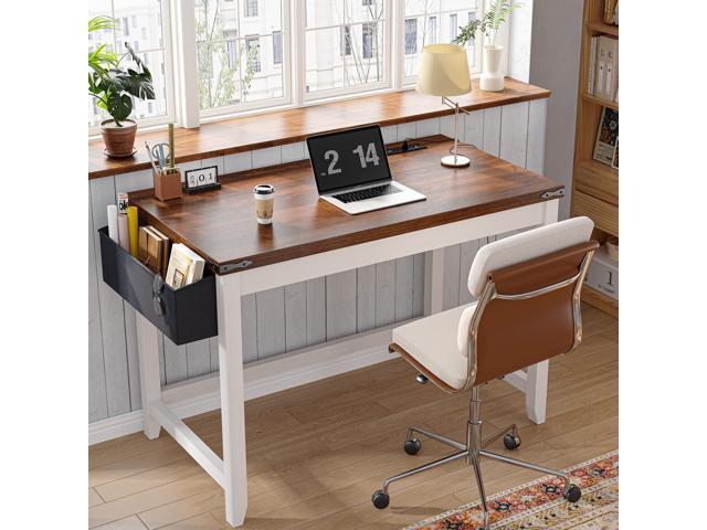 EnHomee 32 Inch Small Desk with Storage Bag Detachable, Gaming Desk with Power Outlet, Modern Simple Home Office Desk and Writing Desk for Small...