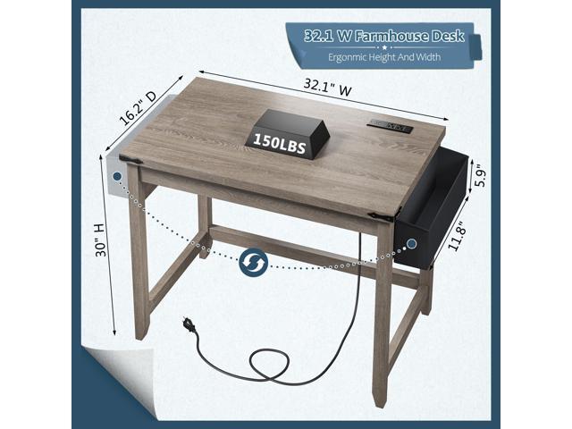 EnHomee 32' Small Desk Thickened & Reinforced with Power Outlet, Sturdy Computer Desk with Storage Bag Detachable,Affordable Luxury Home Office...