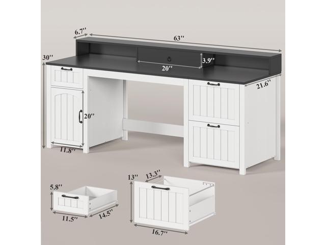 SEDETA Farmhouse 63' Executive Desk, Home Office Desk with File Drawer and Monitor Stand, Computer Desk with Drawers and Storage Cabinet, Wood Desk...