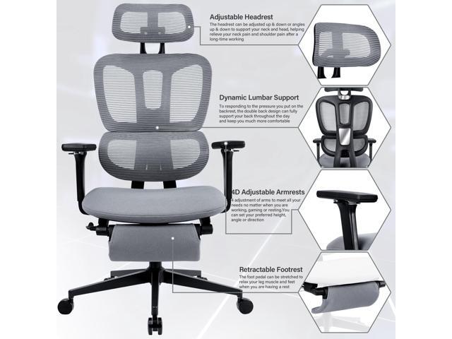 Ergonomic Mesh Office Chair with Retractable Footrest - High Back Computer Chair, Lumbar Support, Adjustable Armrest and Headrest, Durable Base -...