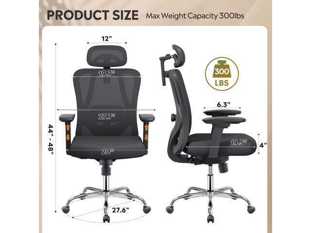 DEVAISE Ergonomic Mesh Office Chair with Adjustable 3D Headrest and Tilt Function, Big and Tall Reclining Comfy Home Computer Desk Chair with...