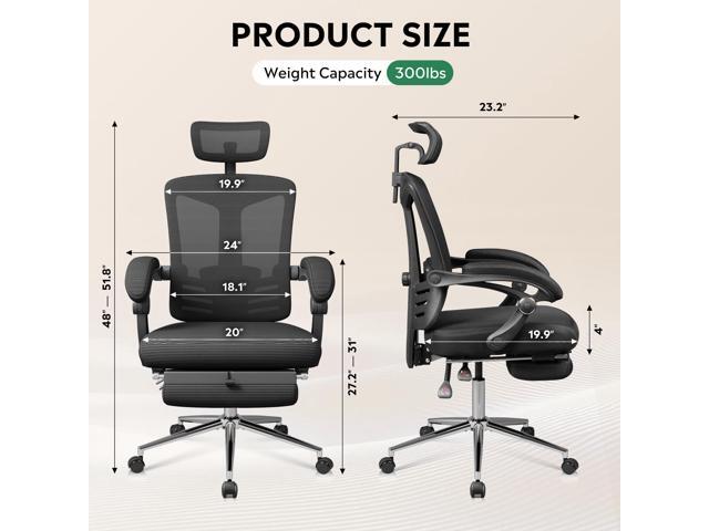 DEVAISE Ergonomic Mesh Office Desk Chair with Footrest, Comfrotable Big and Tall Reclining Computer Chair with Adjustable Lumbar Support, Backrest...