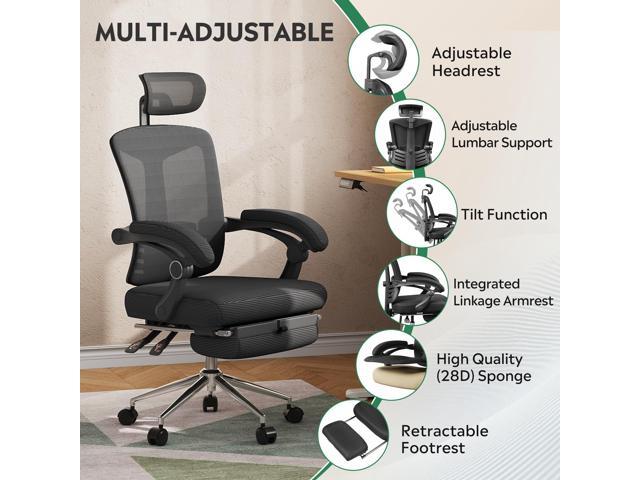 DEVAISE Ergonomic Mesh Office Desk Chair with Footrest, Comfrotable Big and Tall Reclining Computer Chair with Adjustable Lumbar Support, Backrest...