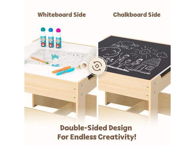 OOOK Kids Table and Chairs Ages 3-7, 4 in 1 Toddler Desk and Chair Set with Whiteboard, Blackboard, Storage Drawer and Book Rack. Toddler Activity...