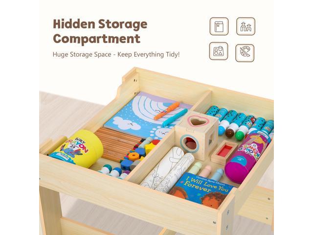 OOOK Kids Table and Chairs Ages 3-7, 4 in 1 Toddler Desk and Chair Set with Whiteboard, Blackboard, Storage Drawer and Book Rack. Toddler Activity...