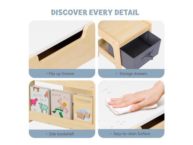 OOOK Kids Table and Chairs Ages 3-7, 4 in 1 Toddler Desk and Chair Set with Whiteboard, Blackboard, Storage Drawer and Book Rack. Toddler Activity...