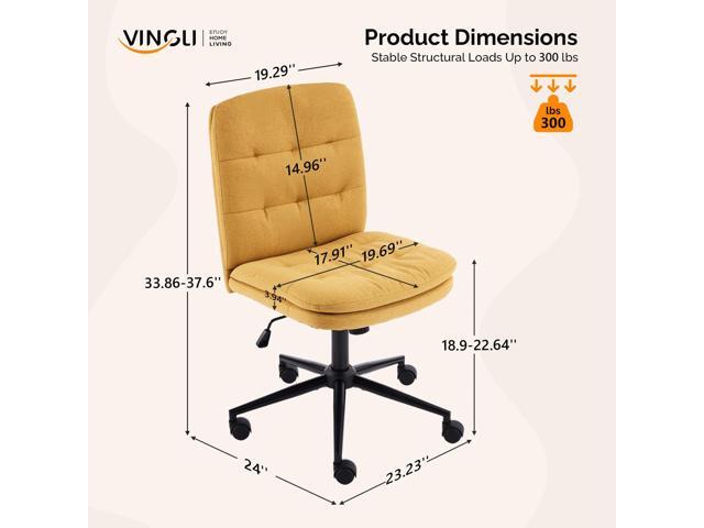 VINGLI Mid Back Armless Office Desk Chair with Wheels/no Wheels,360°Rocking Swivel Vanity Chair with Thickened Cushion,Adjustable Height Rolling...