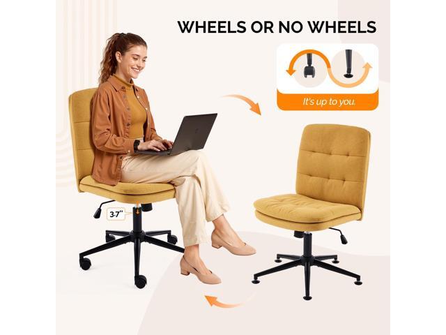 VINGLI Mid Back Armless Office Desk Chair with Wheels/no Wheels,360°Rocking Swivel Vanity Chair with Thickened Cushion,Adjustable Height Rolling...