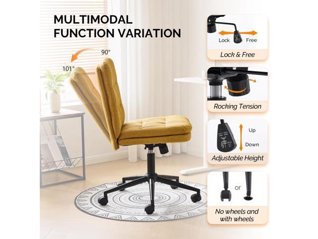 VINGLI Mid Back Armless Office Desk Chair with Wheels/no Wheels,360°Rocking Swivel Vanity Chair with Thickened Cushion,Adjustable Height Rolling...