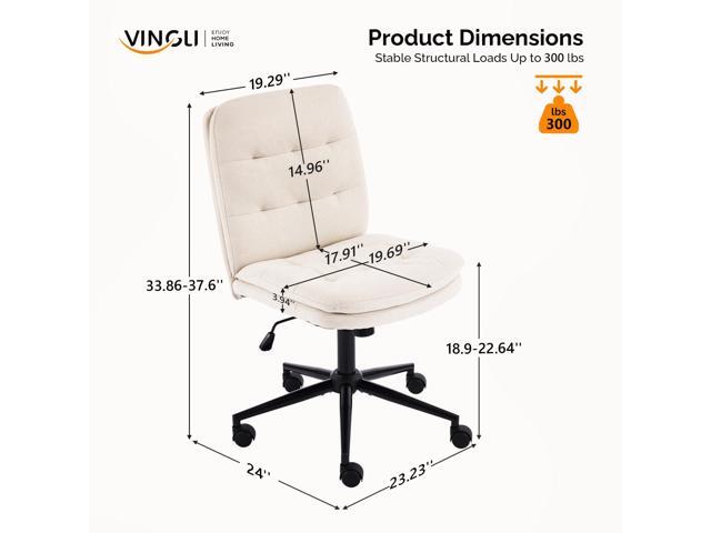 VINGLI Mid Back Armless Office Desk Chair with Wheels/no Wheels,360°Rocking Swivel Vanity Chair with Thickened Cushion,Adjustable Height Rolling...