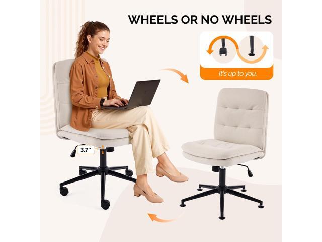 VINGLI Mid Back Armless Office Desk Chair with Wheels/no Wheels,360°Rocking Swivel Vanity Chair with Thickened Cushion,Adjustable Height Rolling...