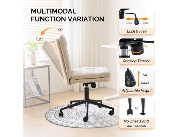VINGLI Mid Back Armless Office Desk Chair with Wheels/no Wheels,360°Rocking Swivel Vanity Chair with Thickened Cushion,Adjustable Height Rolling...