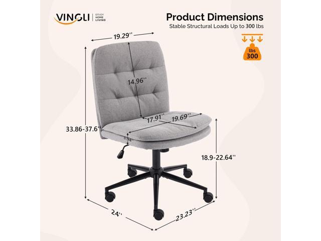 VINGLI Mid Back Armless Office Desk Chair with Wheels/no Wheels,360°Rocking Swivel Vanity Chair with Thickened Cushion,Adjustable Height Rolling...