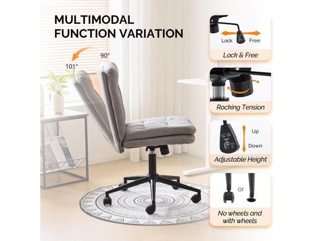 VINGLI Mid Back Armless Office Desk Chair with Wheels/no Wheels,360°Rocking Swivel Vanity Chair with Thickened Cushion,Adjustable Height Rolling...