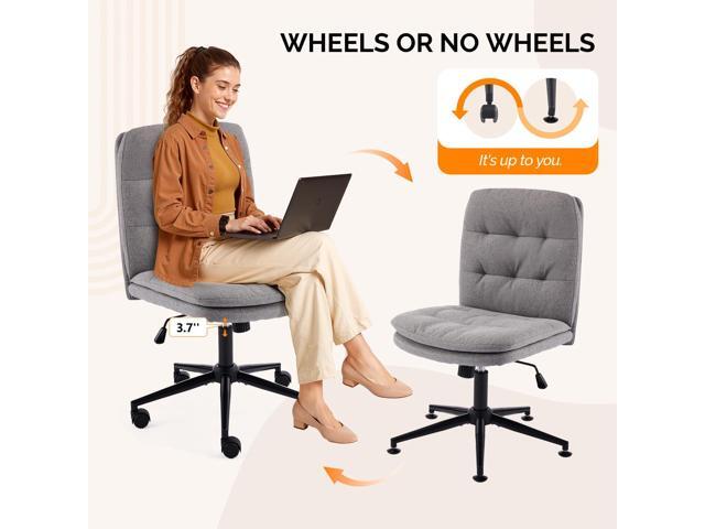VINGLI Mid Back Armless Office Desk Chair with Wheels/no Wheels,360°Rocking Swivel Vanity Chair with Thickened Cushion,Adjustable Height Rolling...