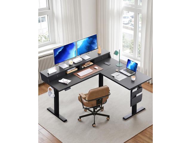 ErGear L Shaped Electric Standing Desk, 63' Ergonomic Corner Height Adjustable Desk with Drawers, Sit Stand Computer Table with Storage for Work...