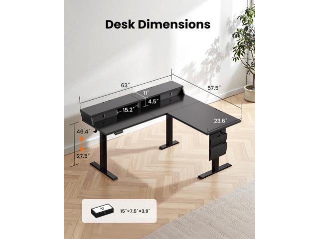 ErGear L Shaped Electric Standing Desk, 63' Ergonomic Corner Height Adjustable Desk with Drawers, Sit Stand Computer Table with Storage for Work...