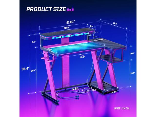 Bestier Computer Desk with Music Sync Light, Flow Vibe Corner Desk with Monitor Stand and PS5 Storage Shelves, Cup Holders, and Headset Hooks for...