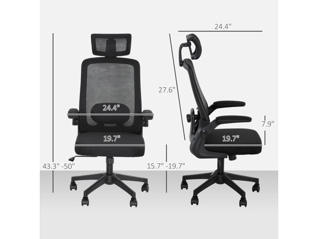 HOMCOM Office Chair, High Back Desk Chair with Flip-up Armrest, Rotatable Headrest, Tilt Function, Adjustable Lumbar Support, Swivel Wheels for...