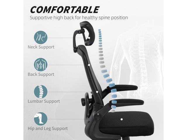 HOMCOM Office Chair, High Back Desk Chair with Flip-up Armrest, Rotatable Headrest, Tilt Function, Adjustable Lumbar Support, Swivel Wheels for...