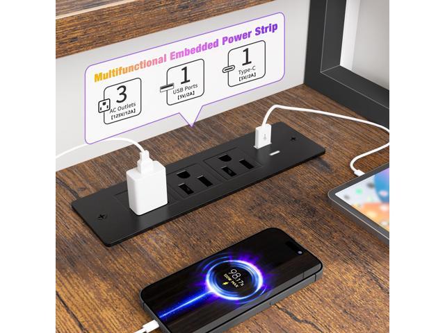 EnHomee 63' L Shaped Gaming Desk with LED Lights & Power Outlets,Reversible Corner Gaming Table with Storage Shelf & Hooks,Computer Desk with...