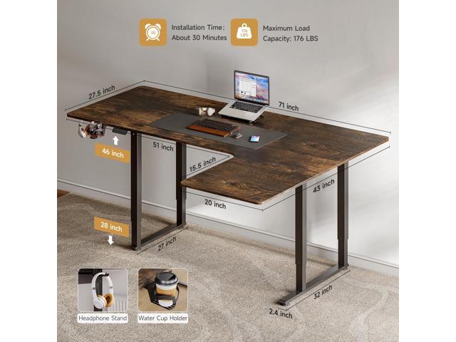 ONBRILL L Shaped Standing Desk, 71x43 Inches Electric L Stand Up Desk with 4 Legs, Dual Motor and Memory Controller, Adjustable Height from 28-46...