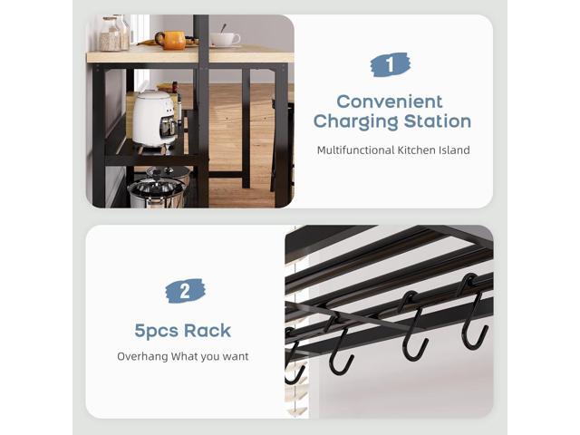 CABIHOME 42' Multi-Functional Kitchen Island with Storage Heavy-Duty Wood & Metal Design, Microwave Shelf, 3-Tier Shelves, 5 Hooks, Coffee Bar...
