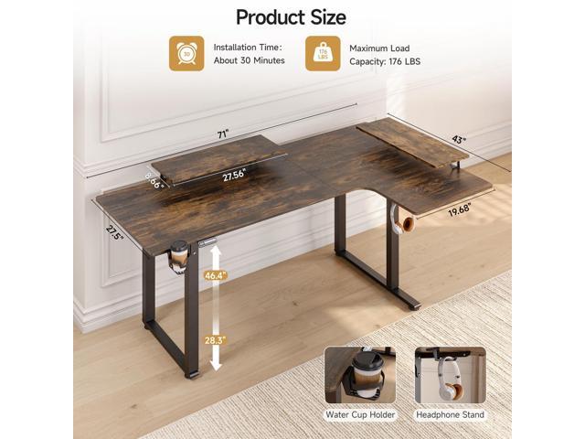 L Shaped Electric Standing Desk, 71x43'' Computer Desks with 2 Monitor Shelves, Dual Motor and Memory Controller, Gaming Corner Desk Adjustable...