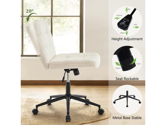 Criss Cross Chair with Wheels, Comfortable Wide Seat Desk Chair with Height Adjustment Swivel Rolling Tilting Functions, Armless Vanity Chairs for...