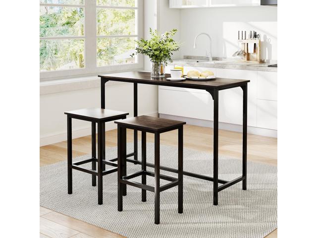 COSTWAY 3-Piece Dining Table Set, 47.5' Industrial Counter-Height Kitchen Table and 2 Bar Stools, High Top Rectangular Pub Table and Chairs for...