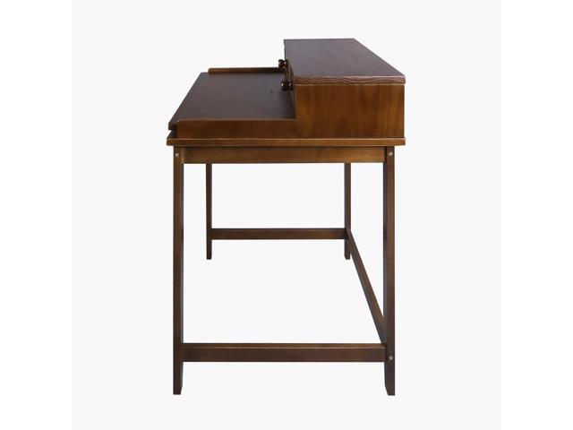 Medieval Majesty Office Computer Desk in Truffle Brown Finish with Hutch, Pull-Out Tray, and Concealed Storage Compartment, 22' x 28' x 35', Solid...